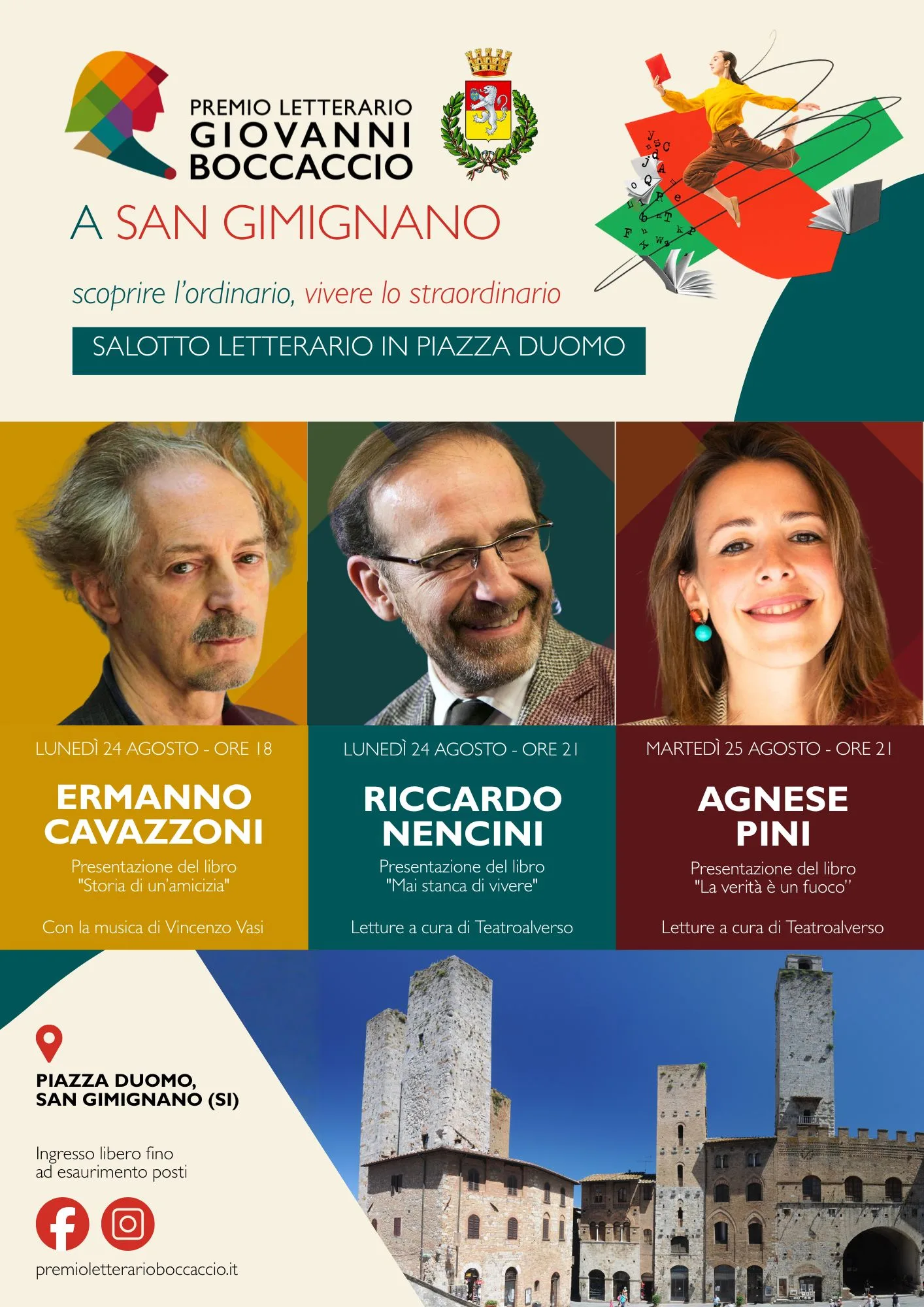Il Premio Boccaccio arriva a San Gimignano: il programma degli incontri in Piazza Duomo