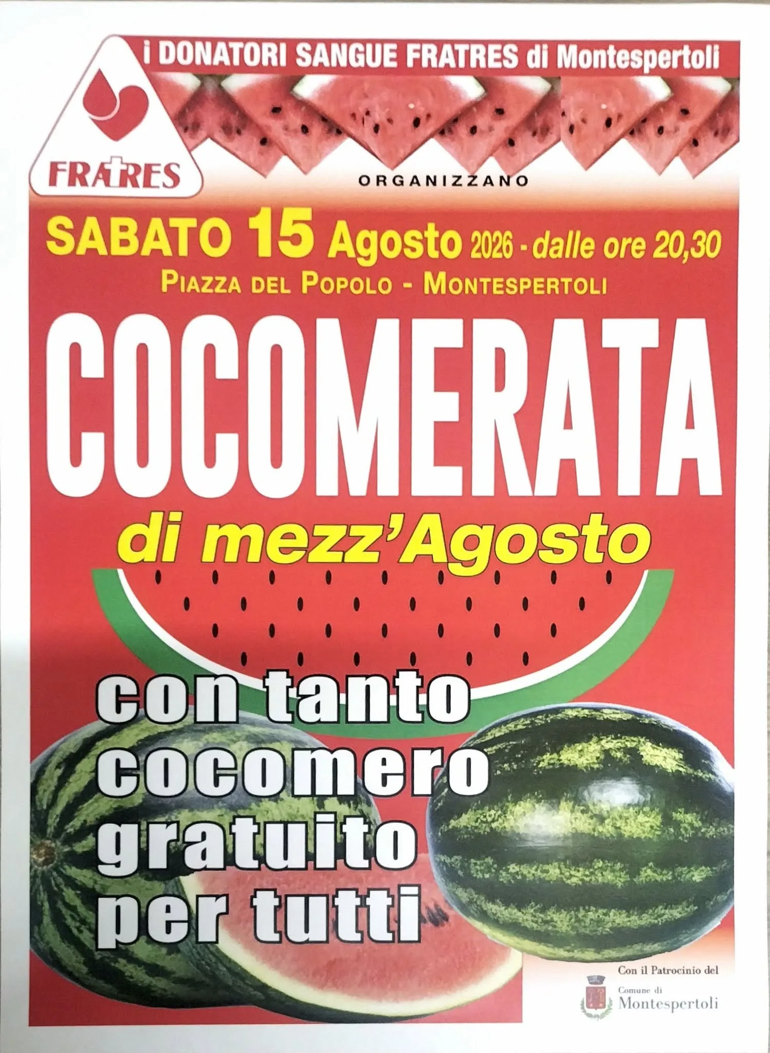 Montespertoli, torna la “Cocomerata di Mezz'Agosto”: fetta gratis per tutti in Piazza del Popolo