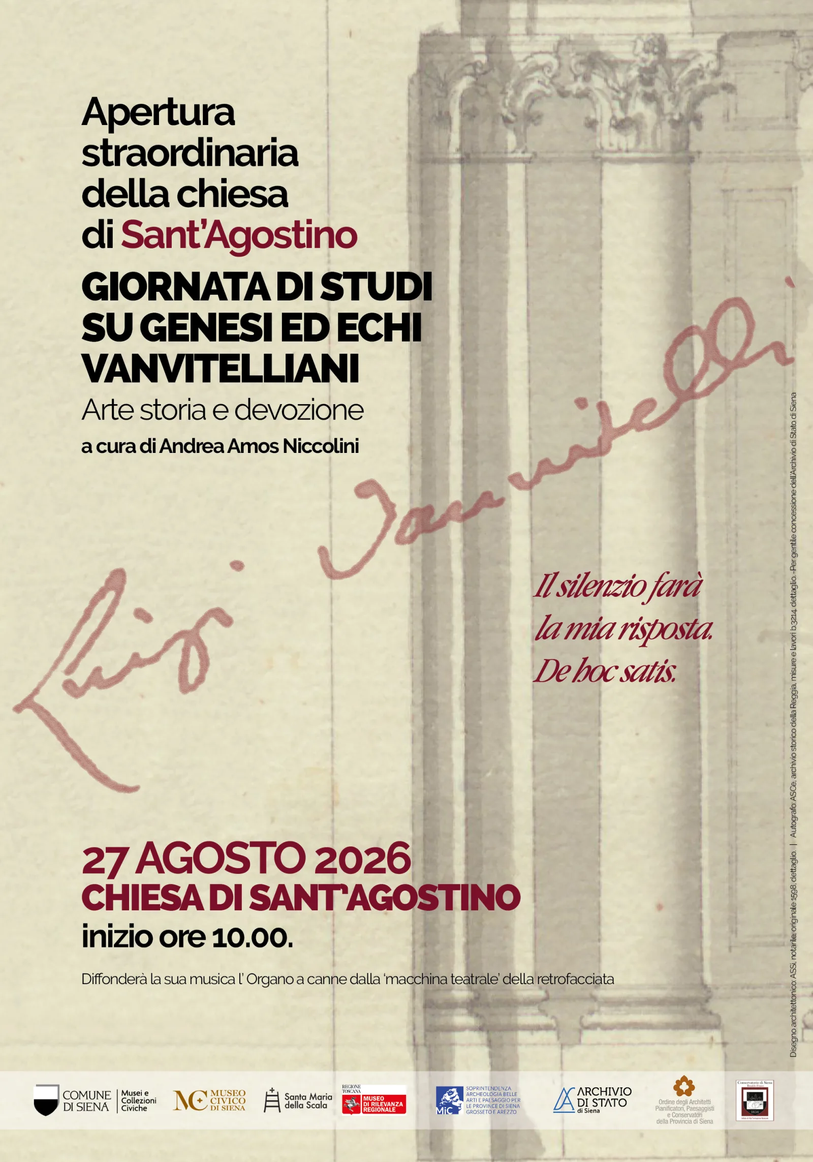 Siena, Chiesa di Sant’Agostino, apertura straordinaria per la giornata di studi su Luigi Vanvitelli