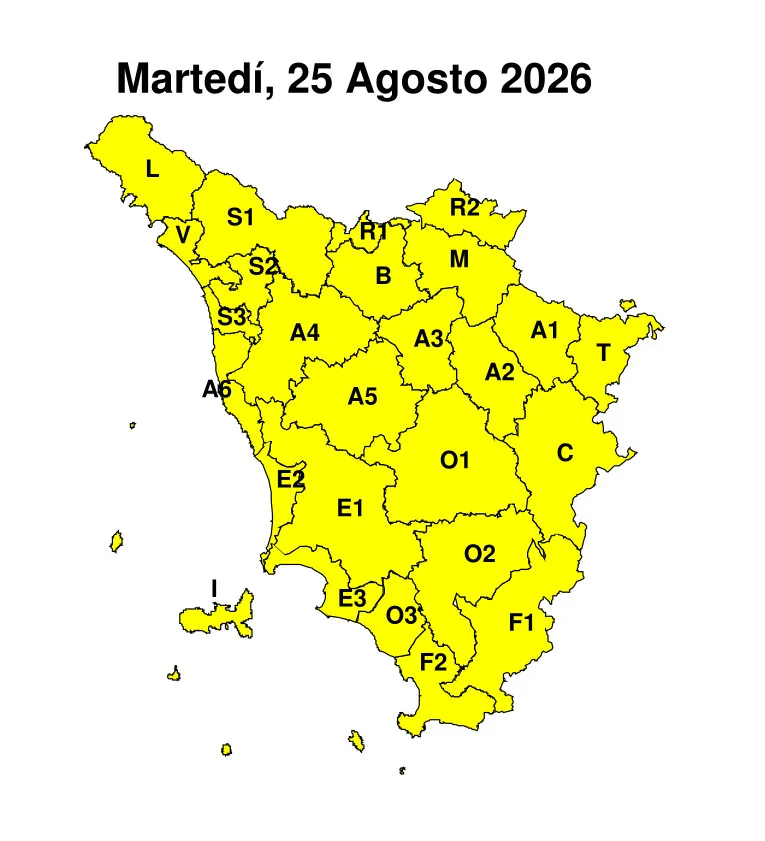 Temporali forti, allerta gialla su tutta la Toscana martedì 25 agosto