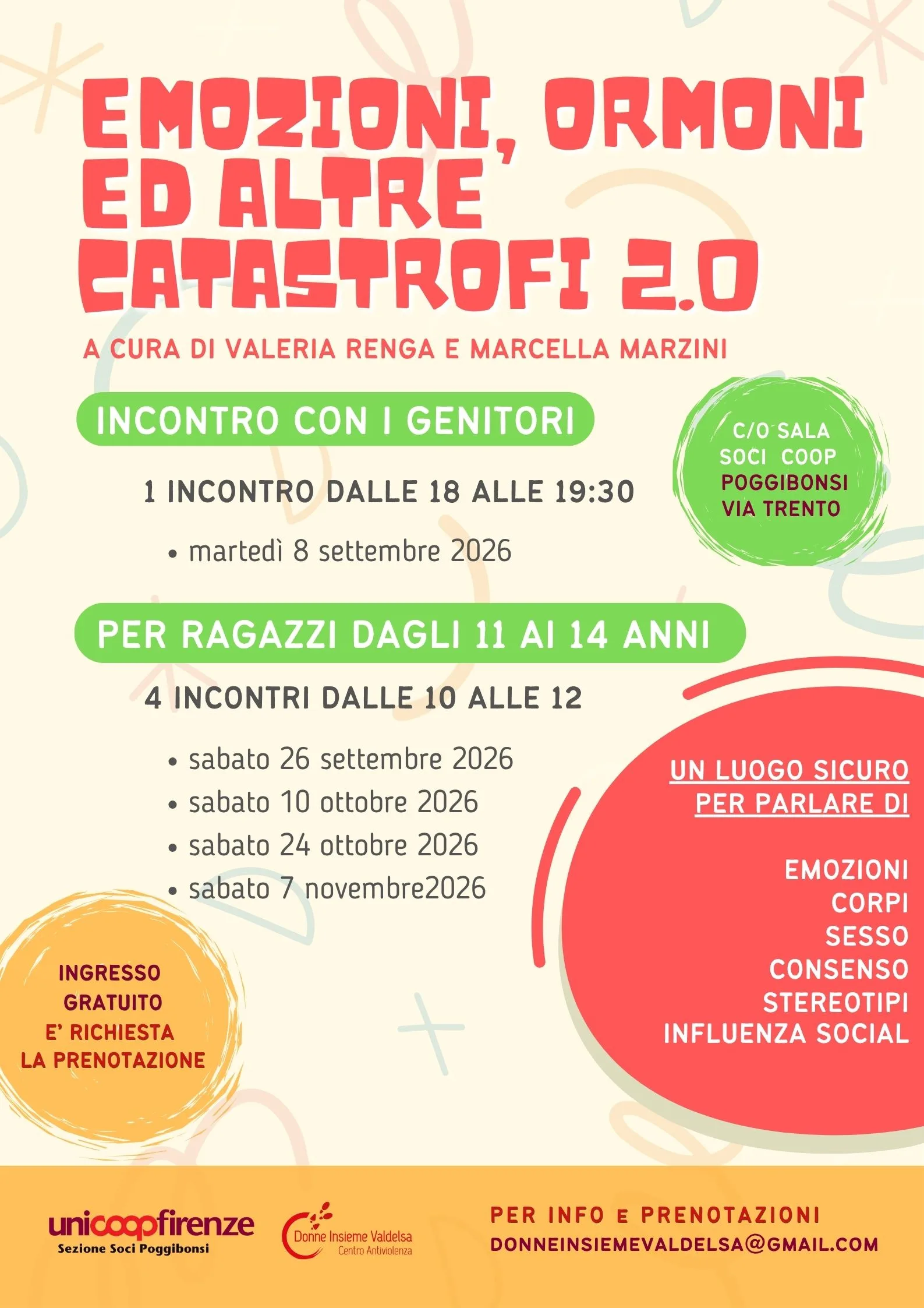 Emozioni, ormoni ed altre catastrofi 2.0: a Poggibonsi il percorso per ragazze e ragazzi su affettività, corpo e consenso