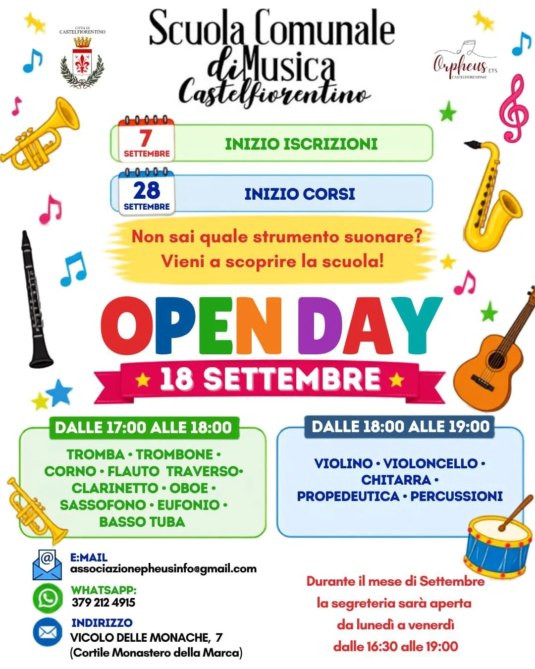 Castelfiorentino, scuola di musica, da lunedì aperte le iscrizioni ai corsi 2026/2027