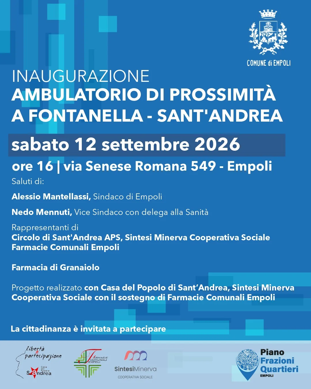 Empoli inaugura l'Ambulatorio di Prossimità per Fontanella e Sant'Andrea, taglio del nastro il 12 settembre
