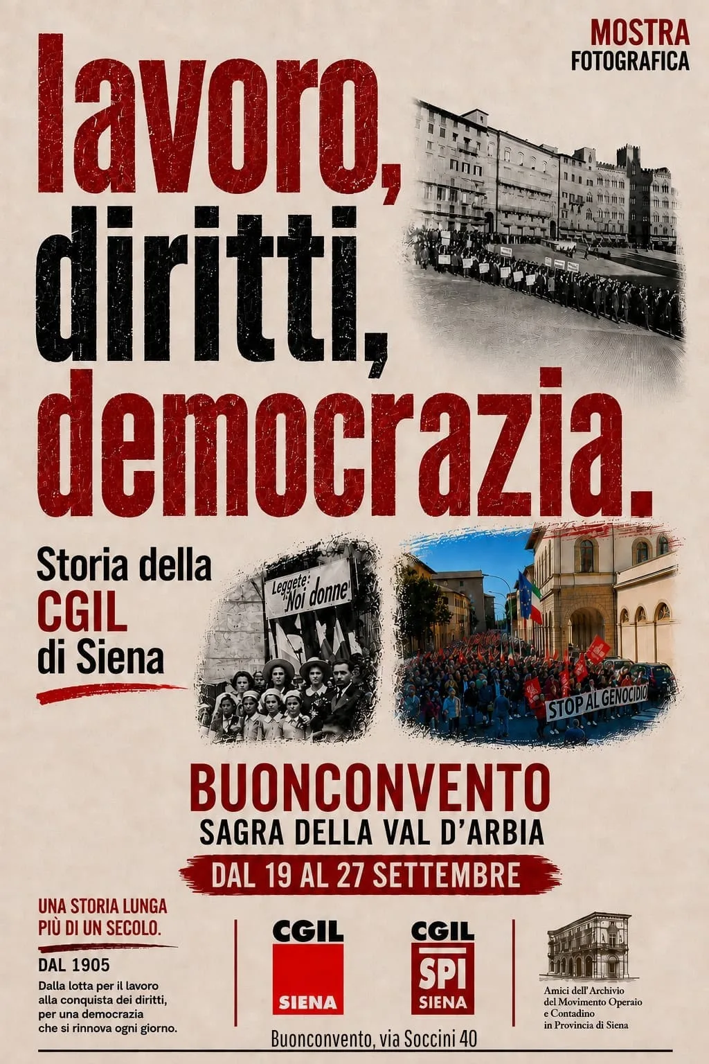120 anni della Camera del Lavoro di Siena: a Buonconvento in mostra la storia del sindacato