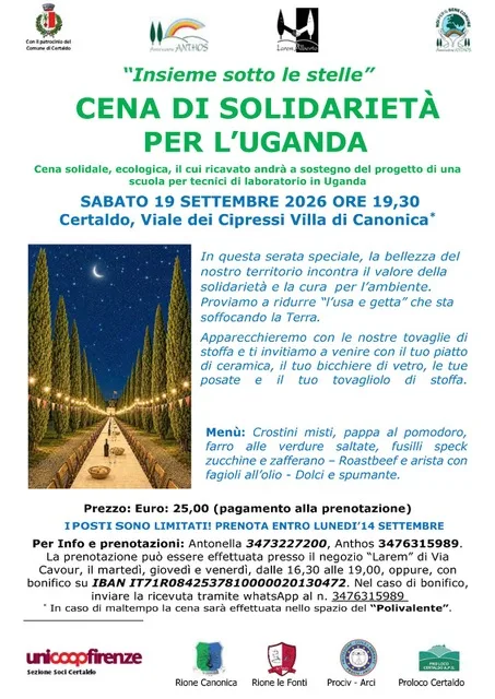 Certaldo, cena sotto i cipressi al Parco di Canonica: solidarietà, ambiente e convivialità con l’Associazione Anthos