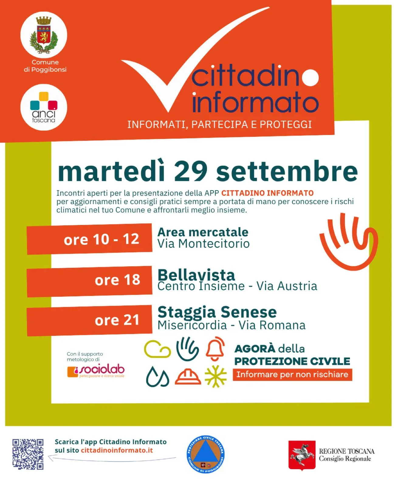 Protezione Civile a Poggibonsi: martedì 29 settembre nuovi incontri informativi con Anci Toscana