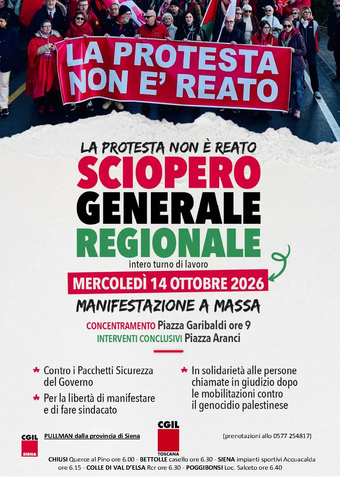 Diritti, lavoro e democrazia: la Cgil Siena chiama a raccolta per Massa (14 ottobre) e Roma (17 ottobre)