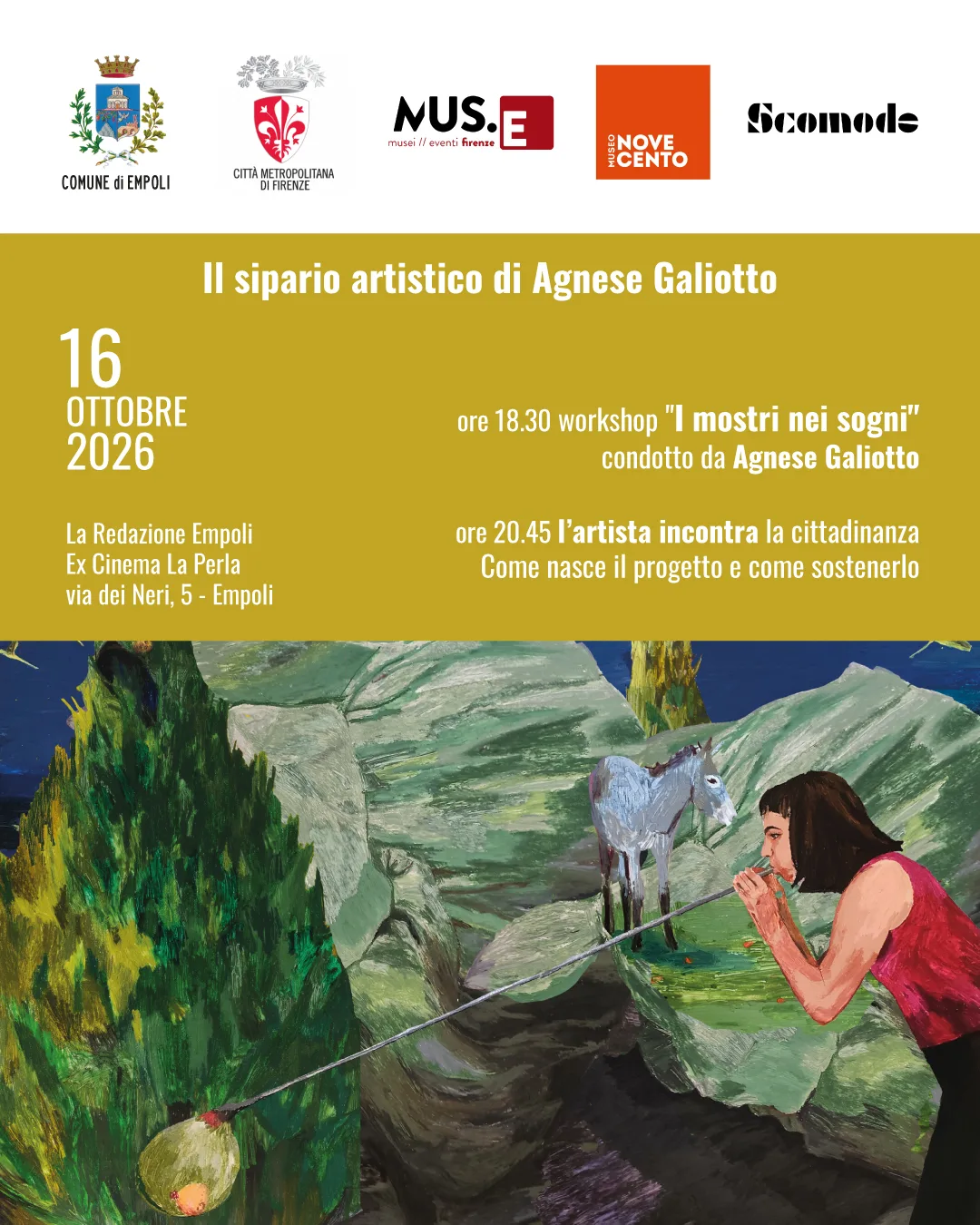 Empoli, l'artista Agnese Galiotto presenta il sipario per La Perla e l'Art Bonus