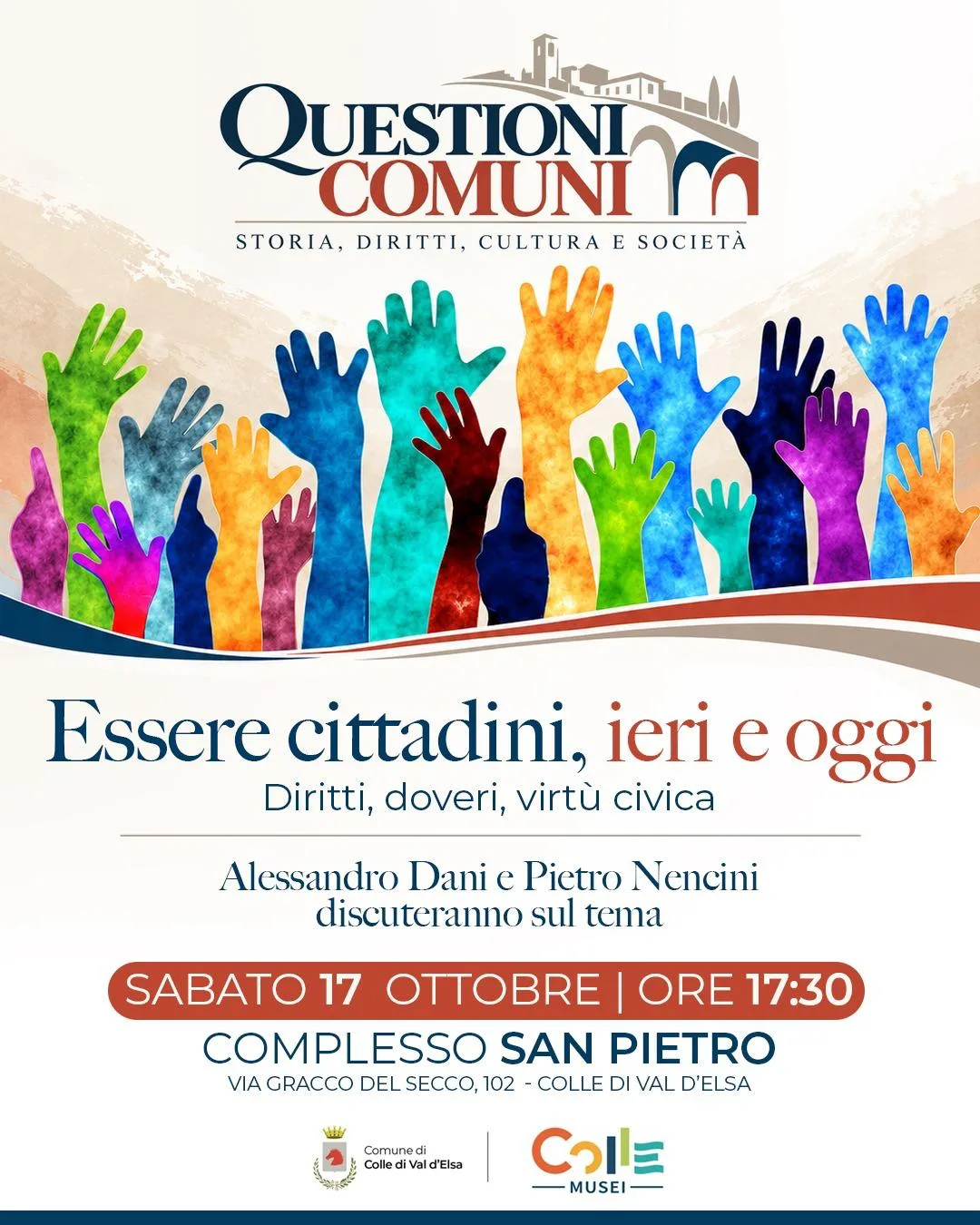 “Essere cittadini, ieri e oggi”: a Colle un incontro su diritti, doveri e virtù civica