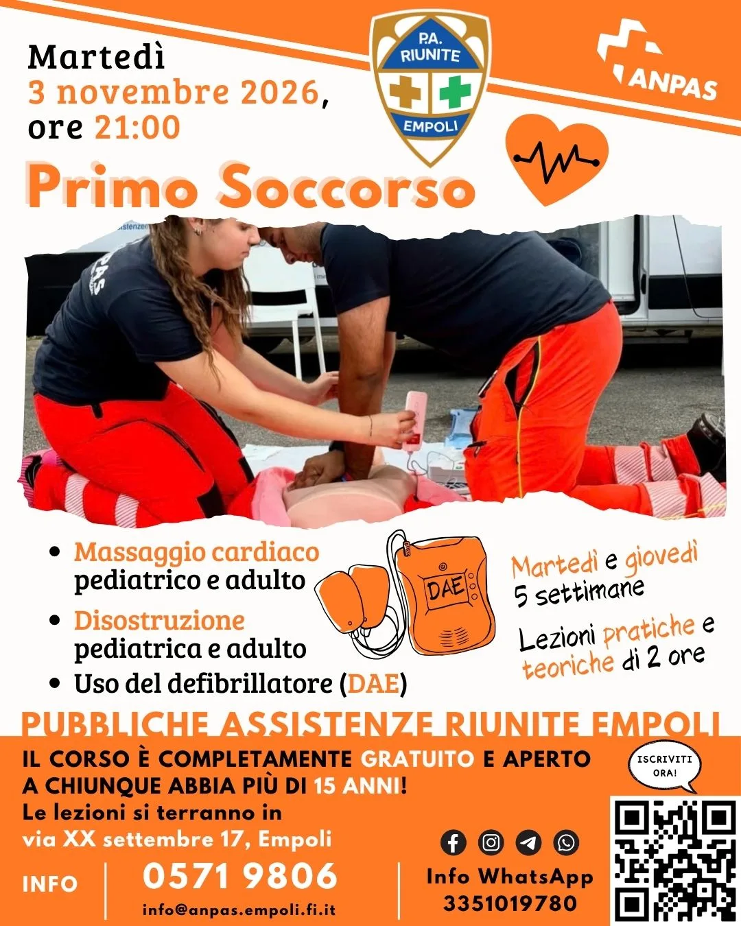 Empoli, Primo soccorso, aperte le iscrizioni al corso gratuito delle Pubbliche Assistenze Riunite