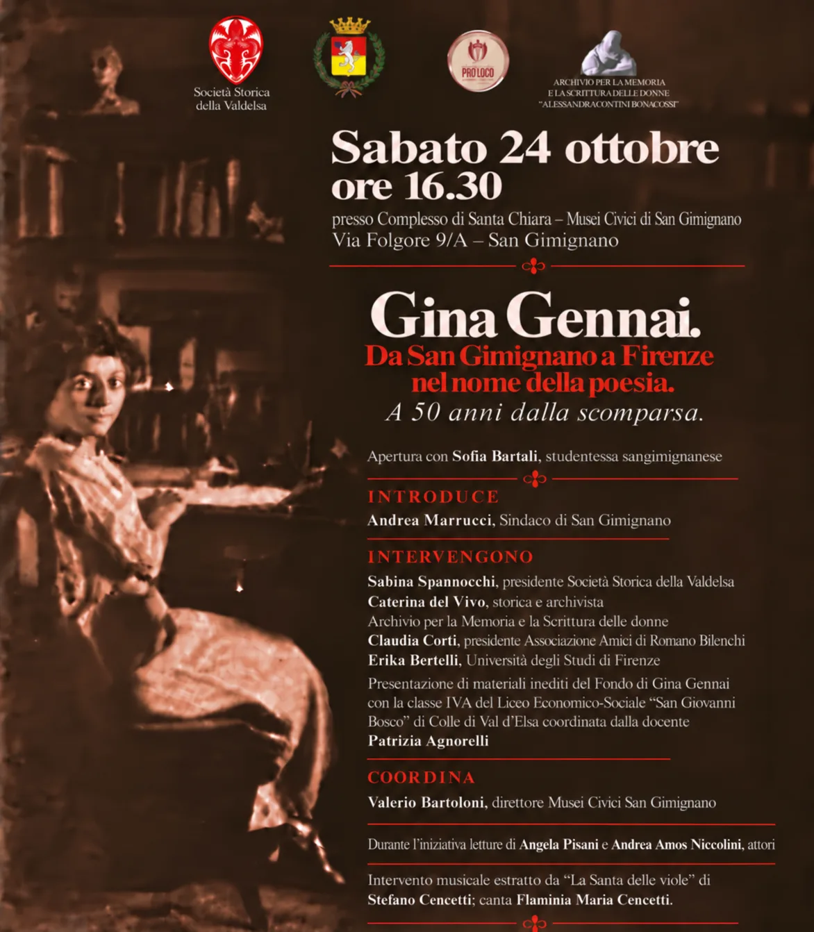 San Gimignano celebra la sua poetessa Gina Gennai a 50 anni dalla scomparsa