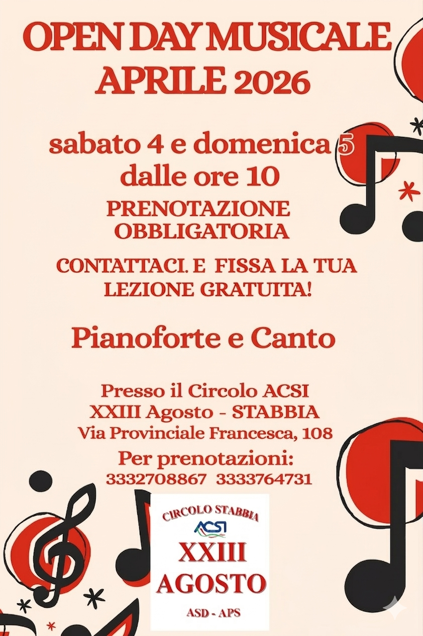 Note di primavera a Stabbia: il Circolo ACSI apre le porte alla musica con un weekend di lezioni gratuite