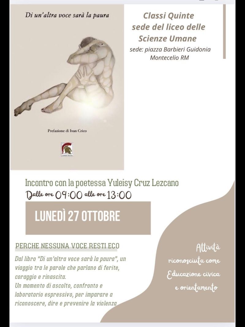 “Il consenso non è un dettaglio”, la poetessa e attivista Yuleisy Cruz Lezcano incontra gli studenti del Liceo di Scienze Umane di Guidonia