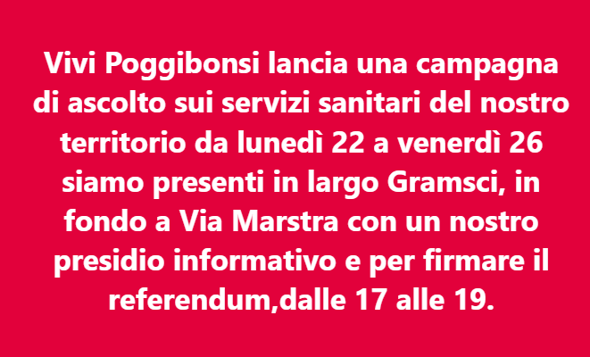 "Vivi Poggibonsi" lancia un'indagine sulla sanità locale: "Siamo pronti ad ascoltarvi"