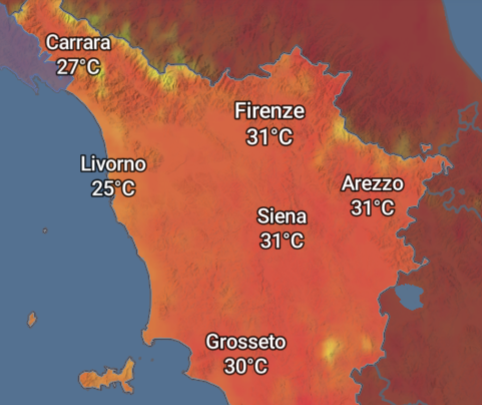 Anticipo d&rsquo;estate in Valdelsa: colonnina di mercurio oltre i 30 gradi a Poggibonsi e Colle. Le cause del caldo anomalo e le previsioni