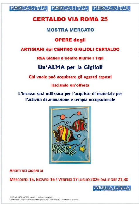 "Un'ALMA per la Giglioli": mostra mercato solidale a Certaldo nell'ambito di Mercantia
