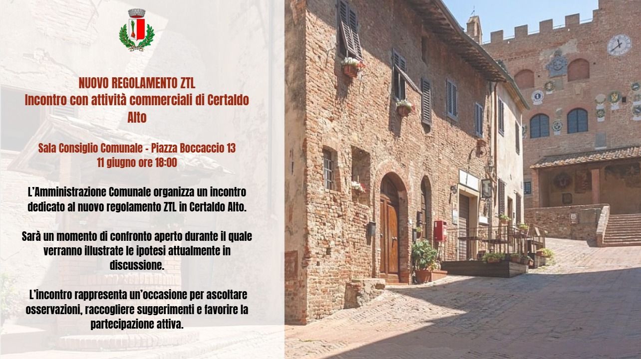 Certaldo Alto e ZTL: incontro pubblico con gli esercenti l'11 giugno