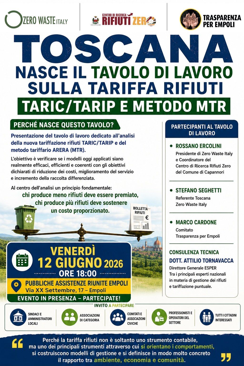Toscana, nasce il tavolo di lavoro  sulla tariffa rifiuti TARIC/TARIP e metodo MTR 