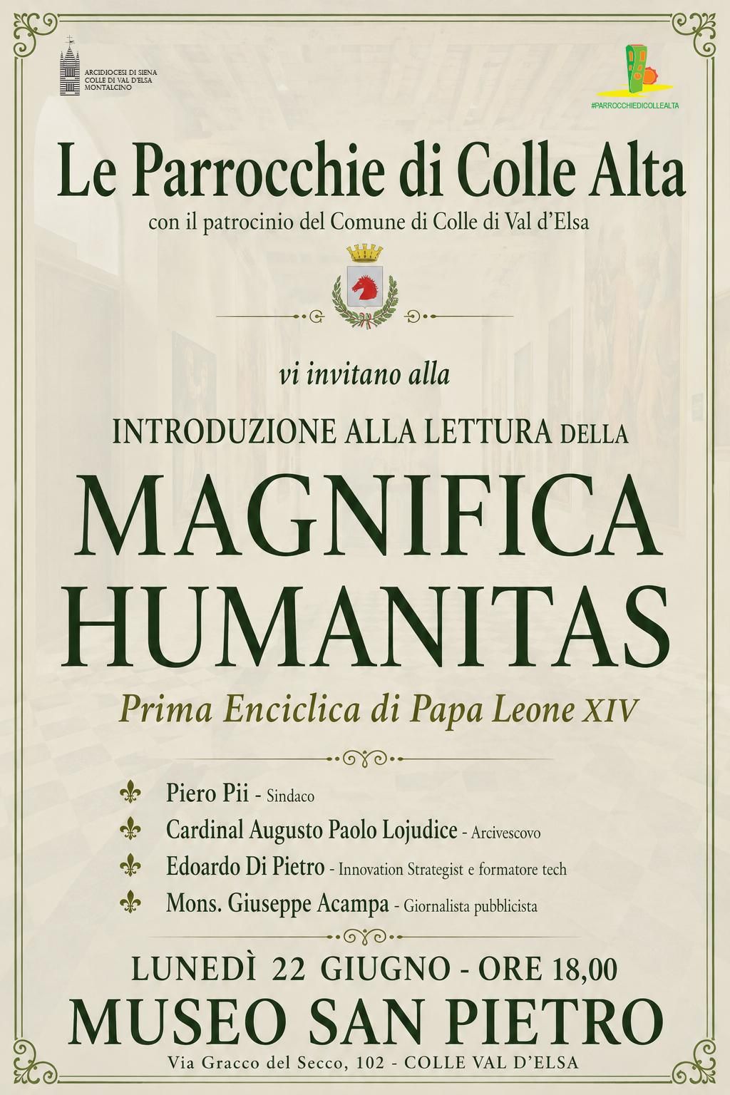 Papa Leone XIV, a Colle di Val d&rsquo;Elsa un incontro pubblico sulla prima enciclica &ldquo;Magnifica Humanitas&rdquo;
