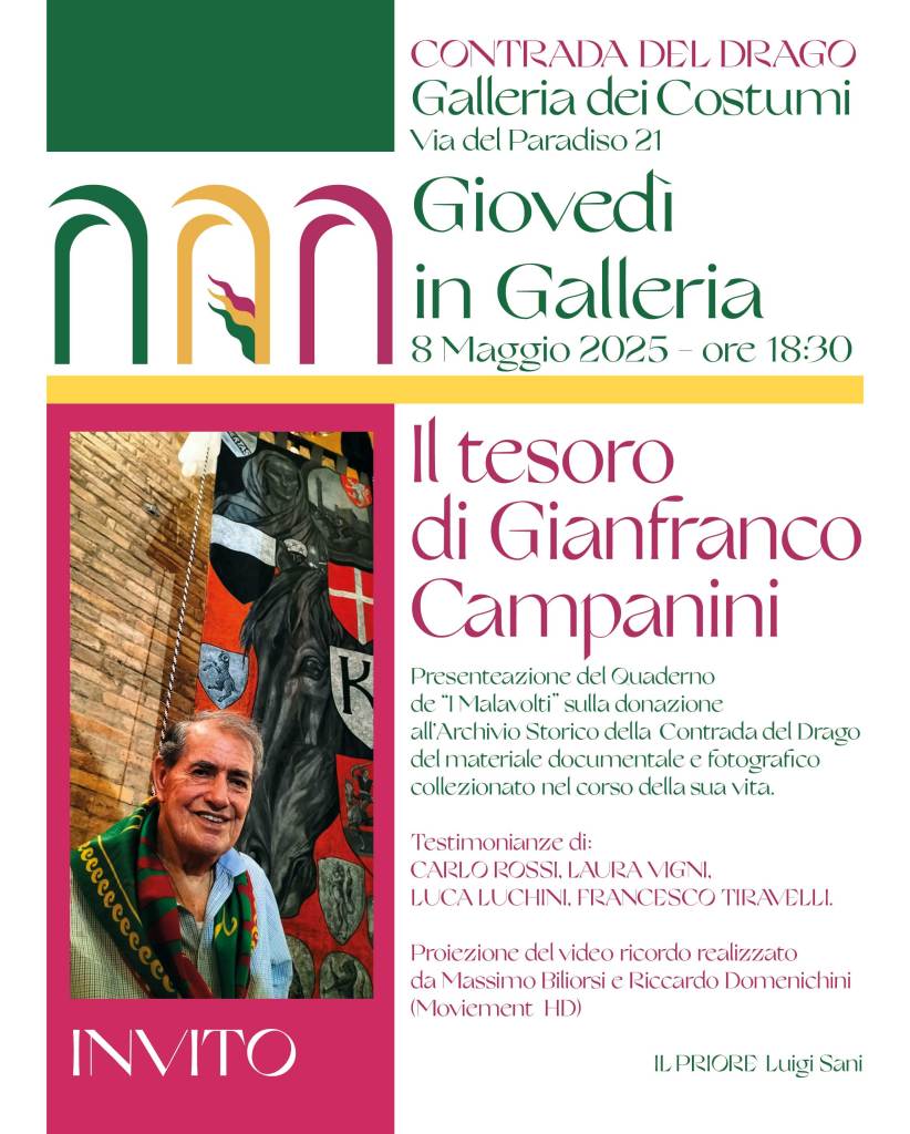 Contrada del Drago, ‘Il Tesoro di Gianfranco’: giovedì 8 maggio una passeggiata nella storia attraverso le foto di Gianfranco Campanini