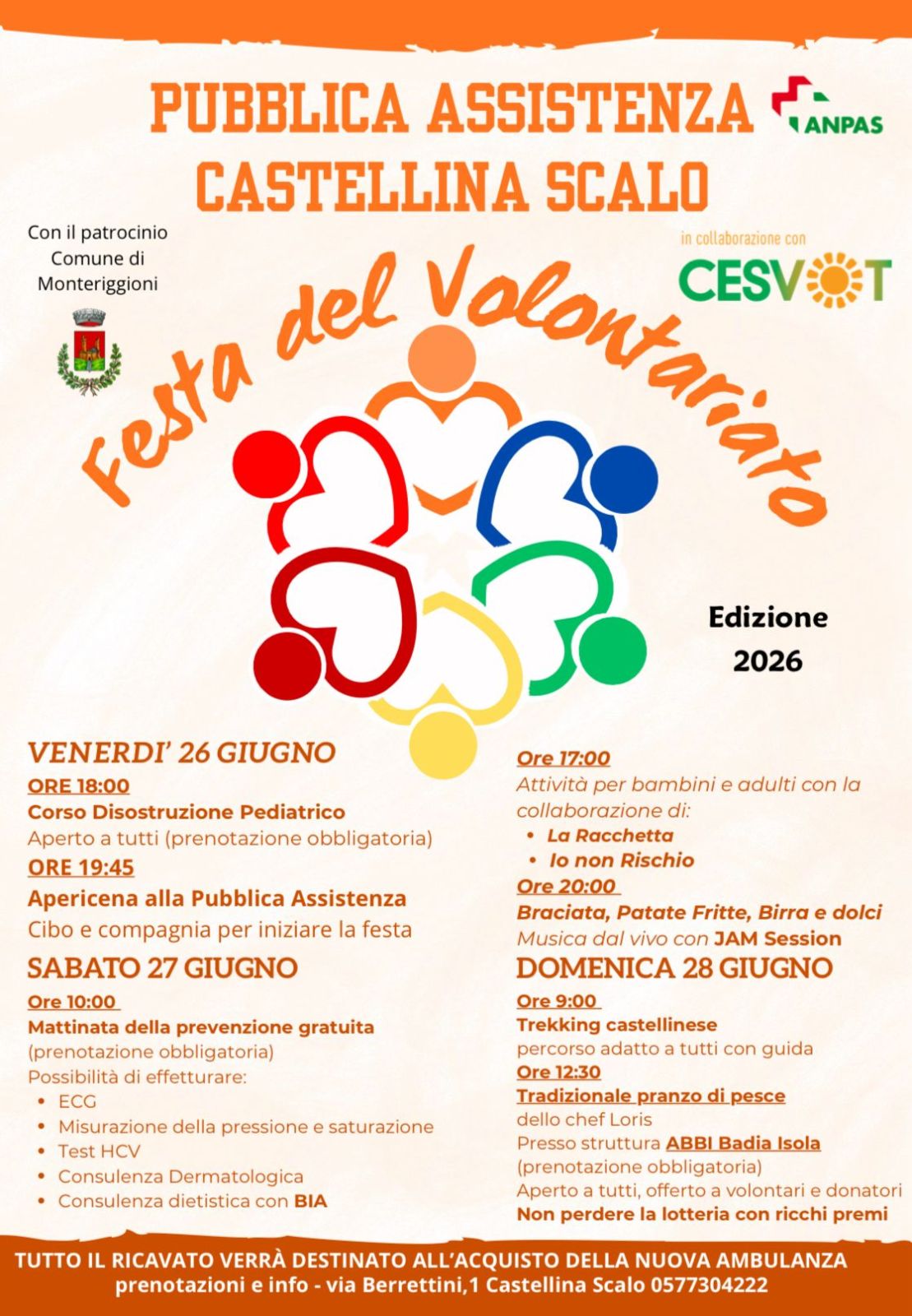 Festa del Volontariato a Castellina Scalo: tre giorni tra salute e solidariet&agrave;