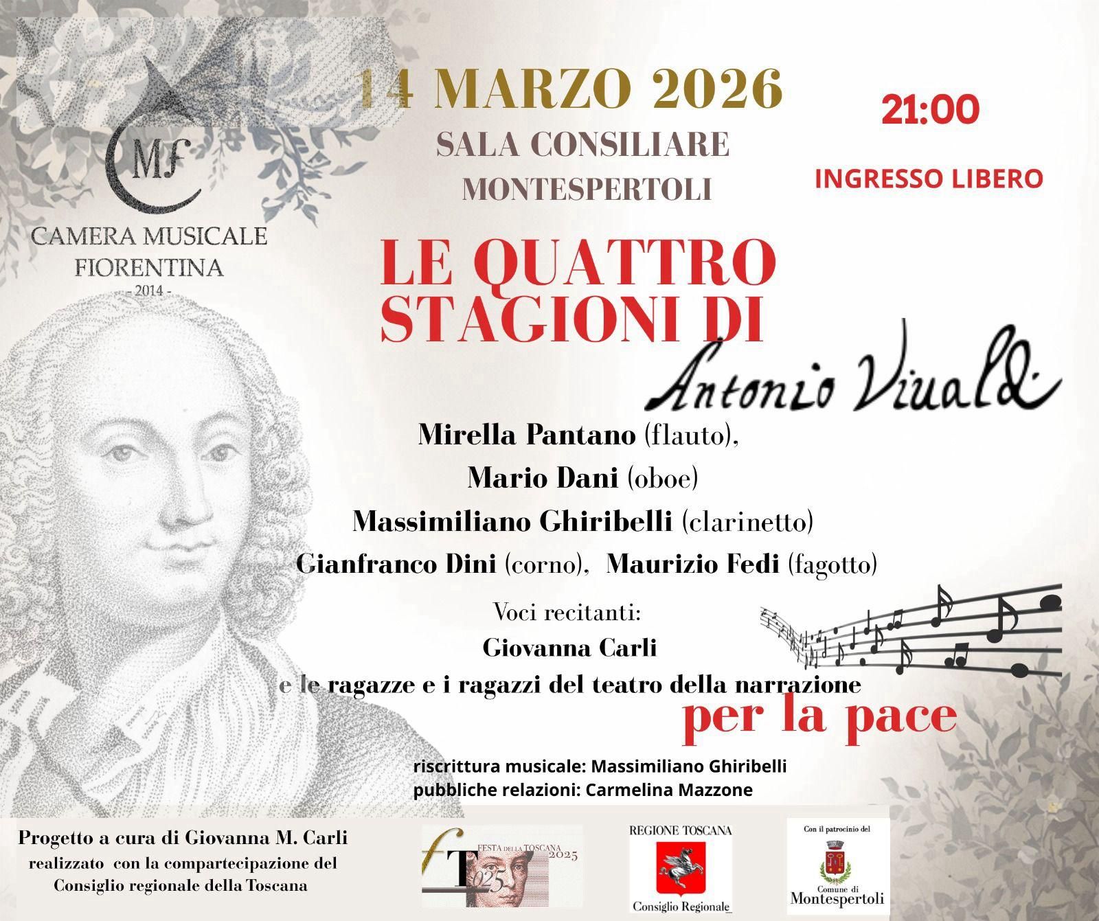 Montespertoli, "Le Quattro Stagioni di Vivaldi per la pace" per la Festa della Toscana