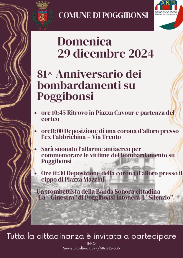 29 dicembre: Poggibonsi ricorda l’81° anniversario dei bombardamenti