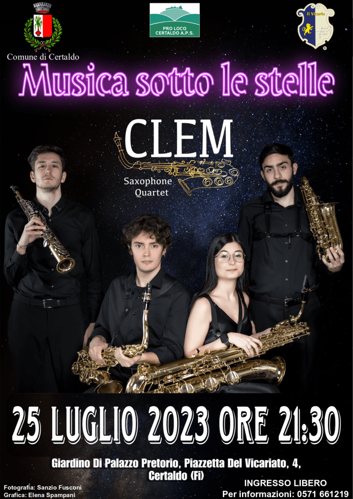 “Musica sotto le stelle”, a Palazzo Pretorio CLEM Saxophone Quartet in concerto