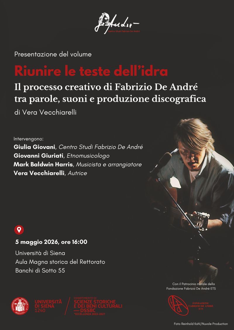 Universit&agrave; di Siena: il 5 maggio la presentazione del libro di Vera Vecchiarelli su Fabrizio De Andr&eacute;