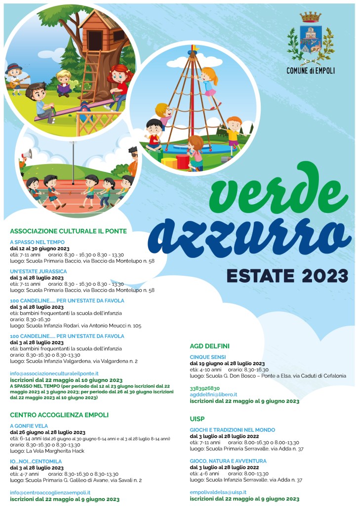 Empoli, centri estivi “Verde Azzurro 2023”, arriva l’estate. Ecco il programma delle attività