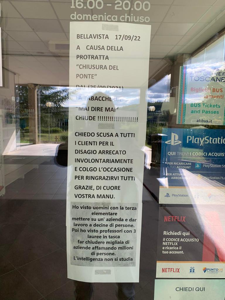 Chiude negozio a Bellavista causa ponte