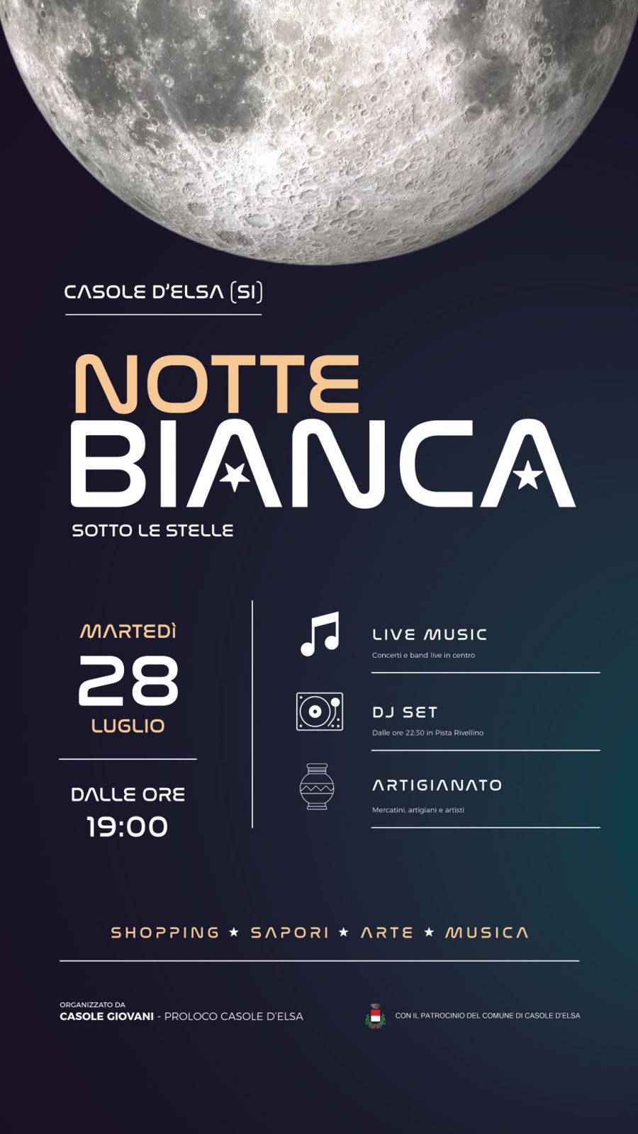 Notte Bianca a Casole d'Elsa: marted&igrave; 28 luglio musica live, artigianato e White Party