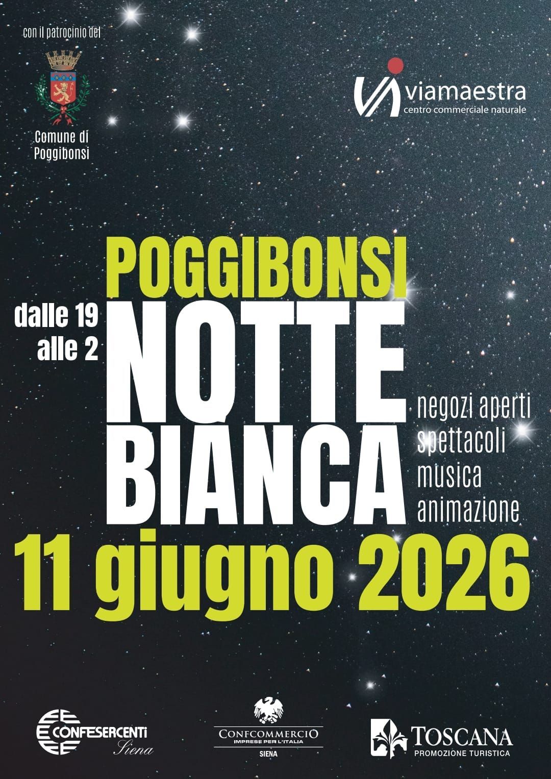 Notte Bianca a Poggibonsi: scatta il divieto di vetro e lattine in centro. Modifiche a sosta e viabilit&agrave;