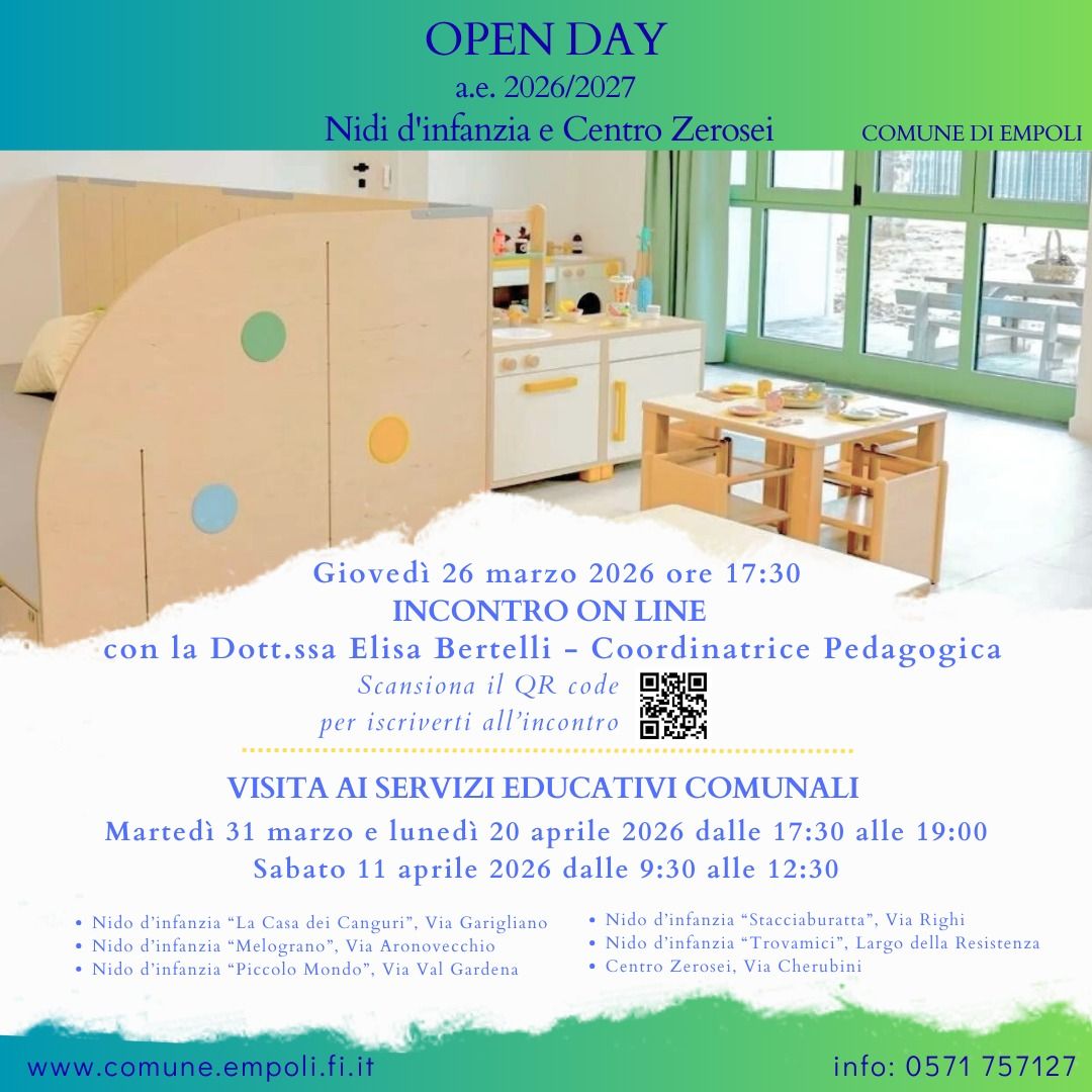 Empoli, Open Day e incontro online di presentazione dei Servizi Educativi per l&rsquo;Infanzia per il nuovo anno educativo