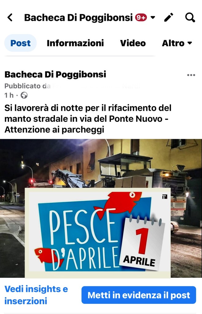 Lavori di notte per asfaltare in Calcinaia... ma è un pesce d'aprile