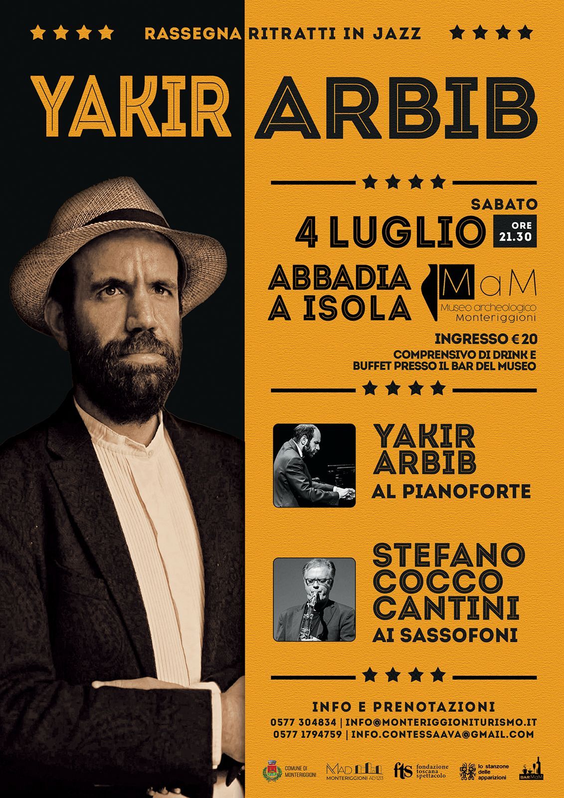 Ritratti in Jazz ad Abbadia Isola: l'anteprima evento con Yakir Arbib e Stefano Cocco Cantini