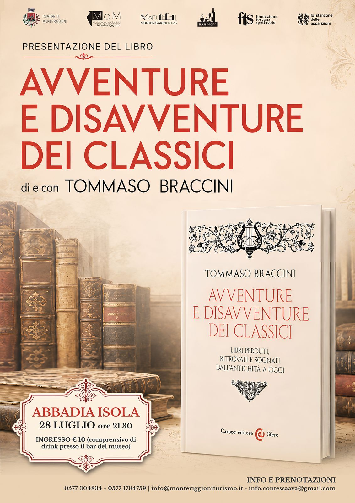 Tra vampiri, manoscritti e gialli della storia: Tommaso Braccini ad Abbadia a Isola con "Avventure e disavventure dei classici"