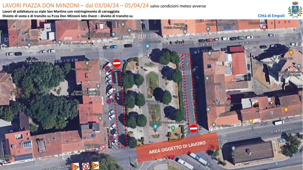 Empoli, Piazza Don Minzoni, modifiche a transito e sosta