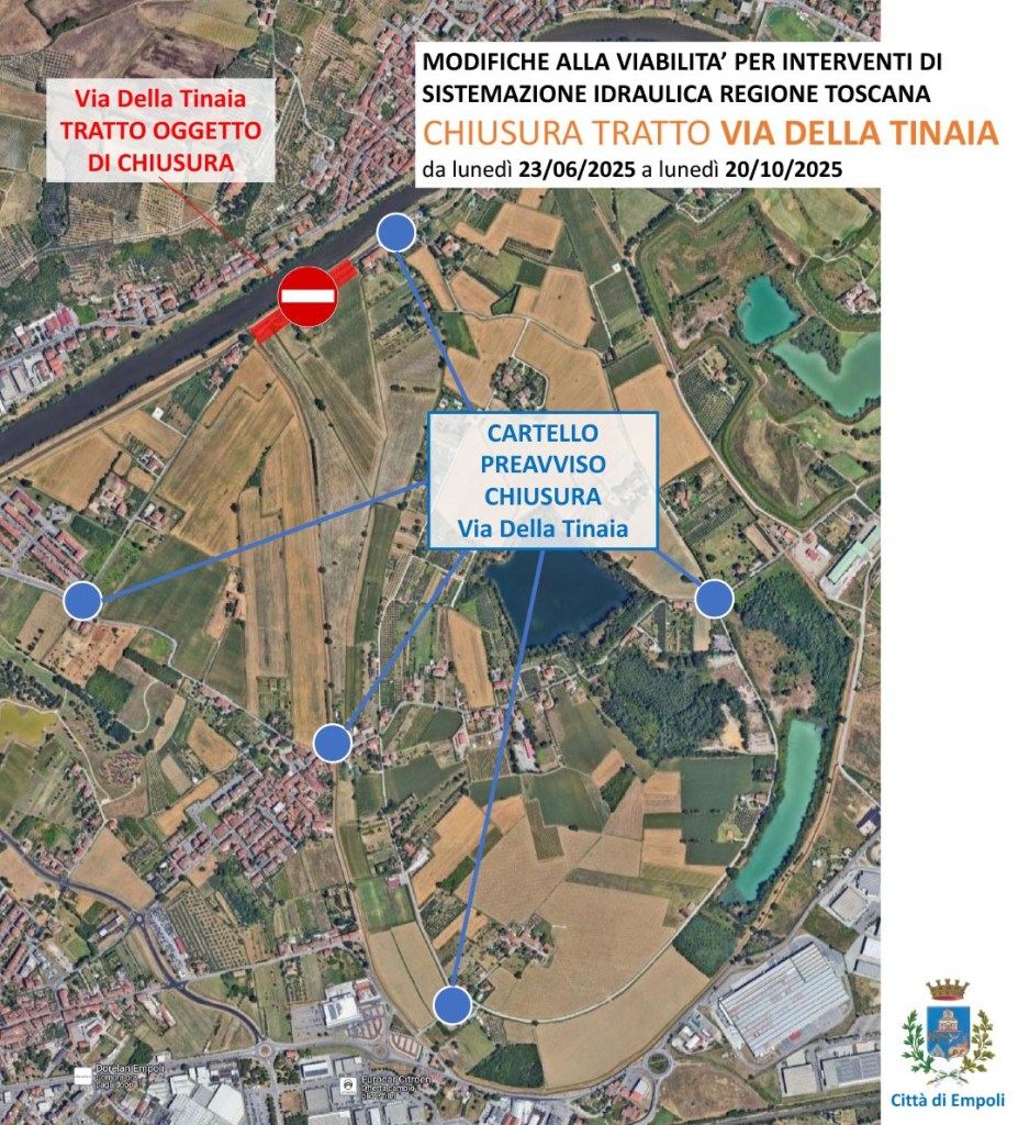 Empoli, muro per la sicurezza idraulica di Tinaia, tratto interrotto per 4 mesi