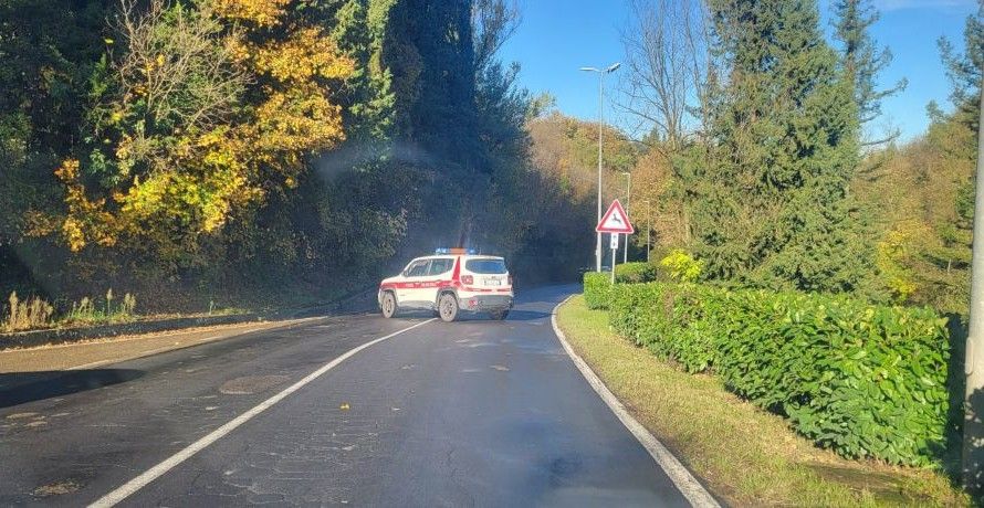 Ramo cade su una macchina sulla provinciale per San Lucchese, strada chiusa