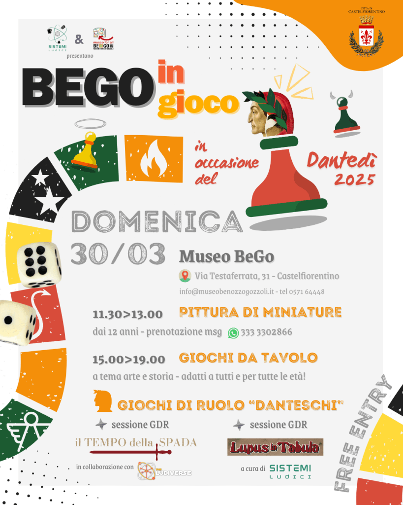 Castelfiorentino, DanteDì 2025: domenica giochi di ruolo e pittura al Museo Be.Go.
