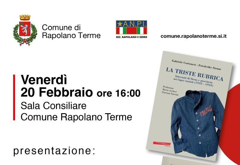 A Rapolano Terme la presentazione de &ldquo;La triste rubrica&rdquo;, il libro sugli internati senesi nei lager nazisti