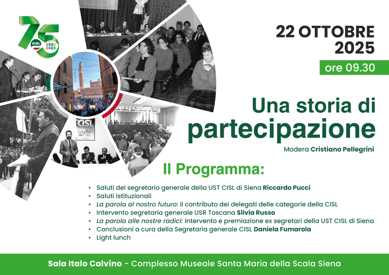 1950-2025. La Cisl celebra i 75 anni dalla sua nascita. A Siena la segretaria nazionale Daniela Fumarola