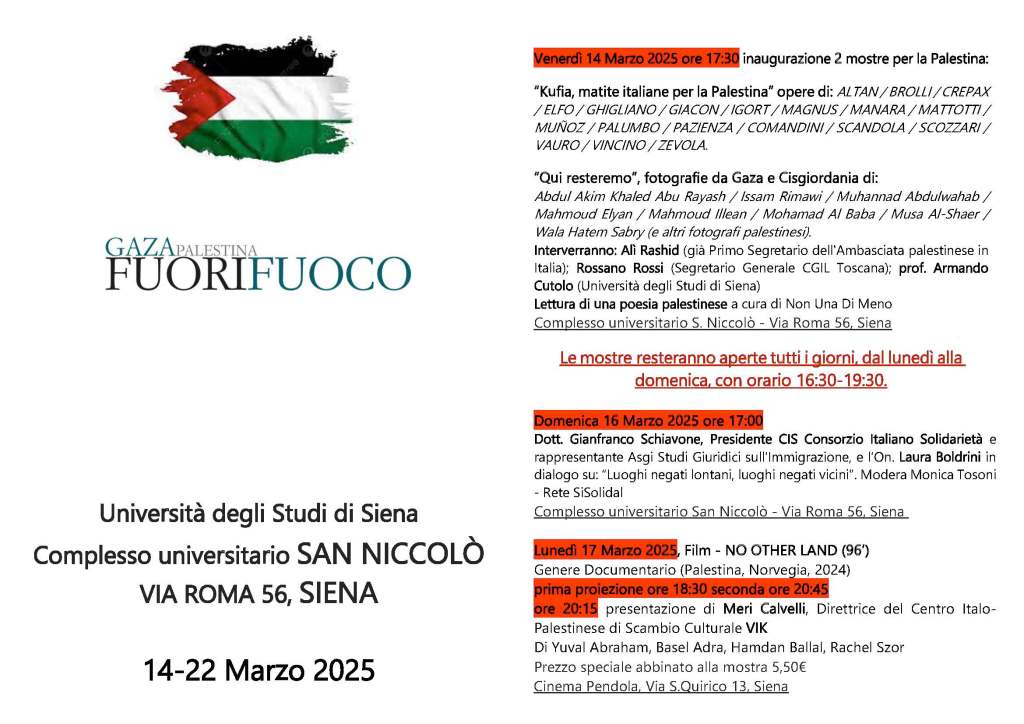 La mostra “Gaza Palestina Fuori Fuoco” arriva a Siena