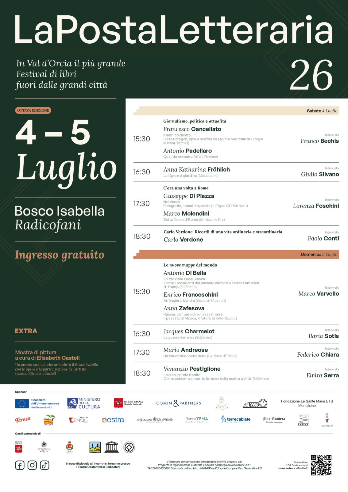Radicofani, al via questo weekend La Posta Letteraria: da Francesco Cancellato a Venanzio Postiglione, il 4 e 5 luglio al Bosco Isabella