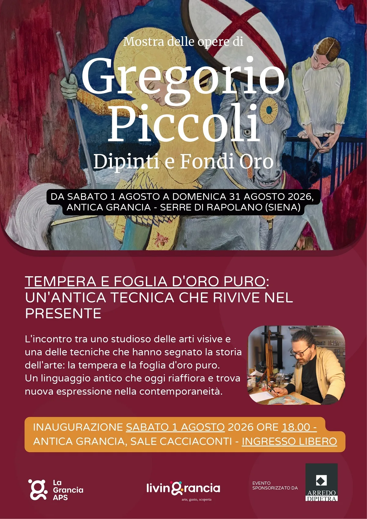 Rapolano, al Museo della Grancia arriva l’arte di Gregorio Piccoli con tempera e foglia d’oro puro