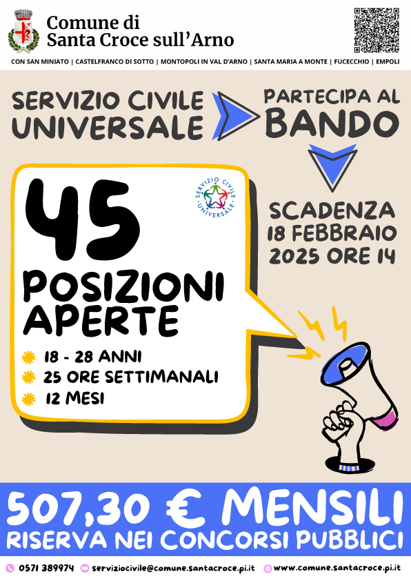 Empoli, Servizio Civile Universale, nove posti disponibili nei servizi del Comune