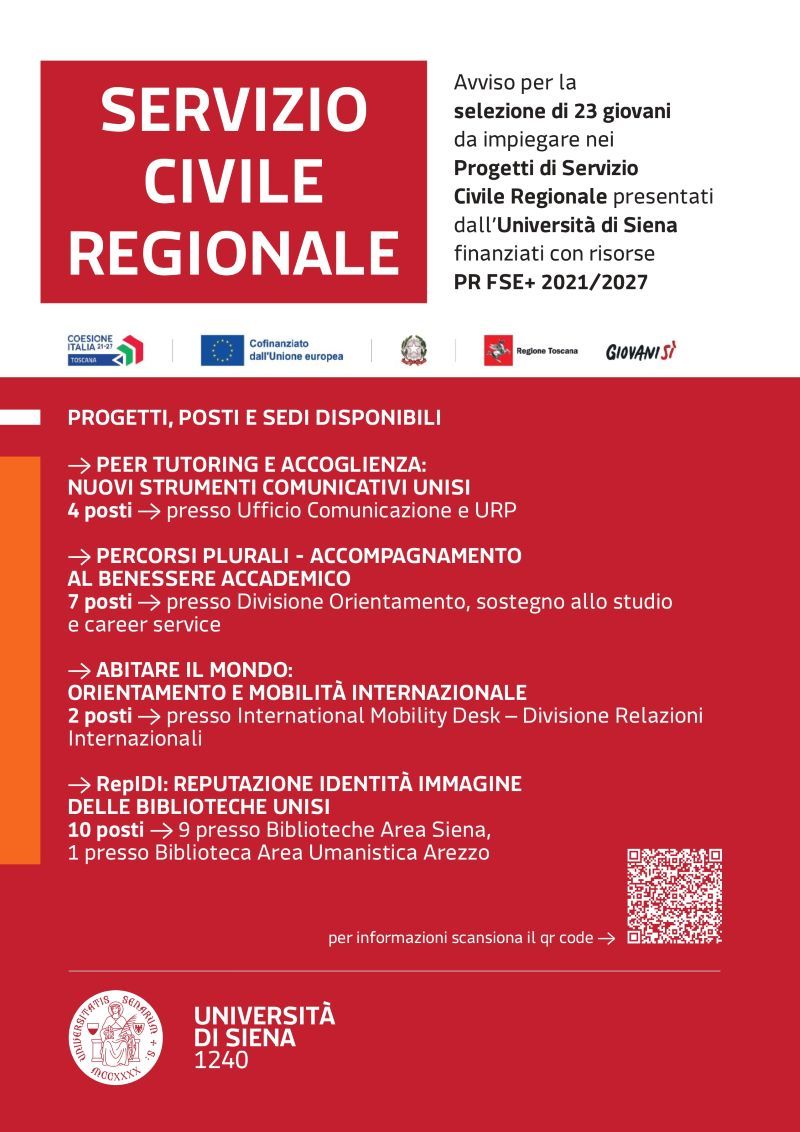Servizio Civile Regionale: 23 posti all&rsquo;Universit&agrave; di Siena