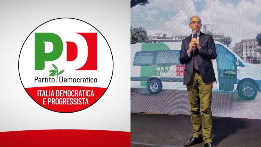Letta presenta il simbolo Democratici e progressisti e lancia la sfida: “Giro d’Italia in minibus elettrico”