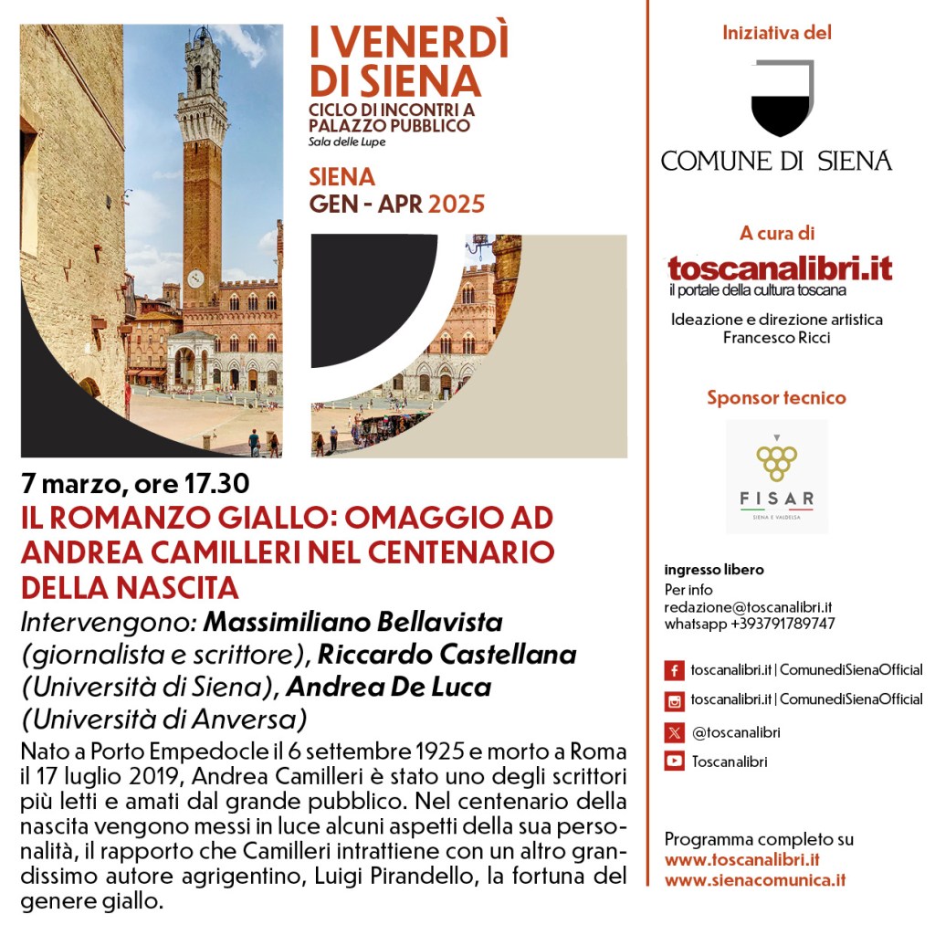 I Venerdì di Siena. Sala delle lupe si tinge di giallo, omaggio ad Andrea Camilleri